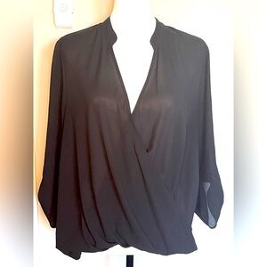 All in Favor Black Faux Wrap Blouse